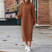 Women's Midi Dress – Oversized Roll-Neck Ribbed Knit Winter