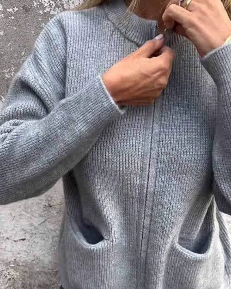 Women's Long Sleeve Ribbed Knit Cardigan Sweater – Full-Zip Closure And Pockets