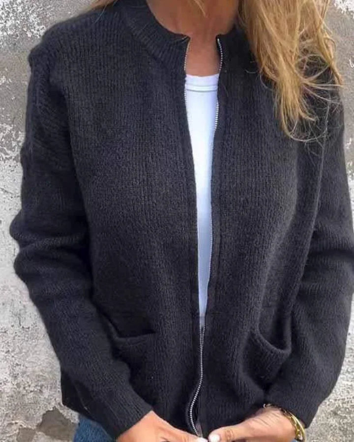 Women's Long Sleeve Ribbed Knit Cardigan Sweater – Full-Zip Closure And Pockets