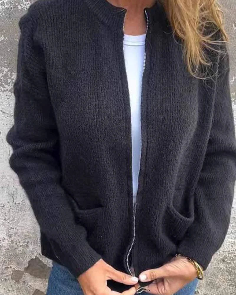 Women's Long Sleeve Ribbed Knit Cardigan Sweater – Full-Zip Closure And Pockets