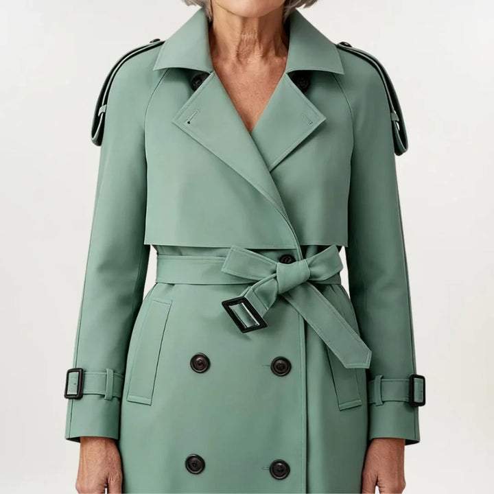 Women's Longline Belted Trench Coat – Double-Breasted Closure