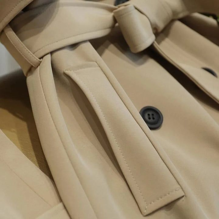 Women's Longline Belted Trench Coat – Double-Breasted Closure