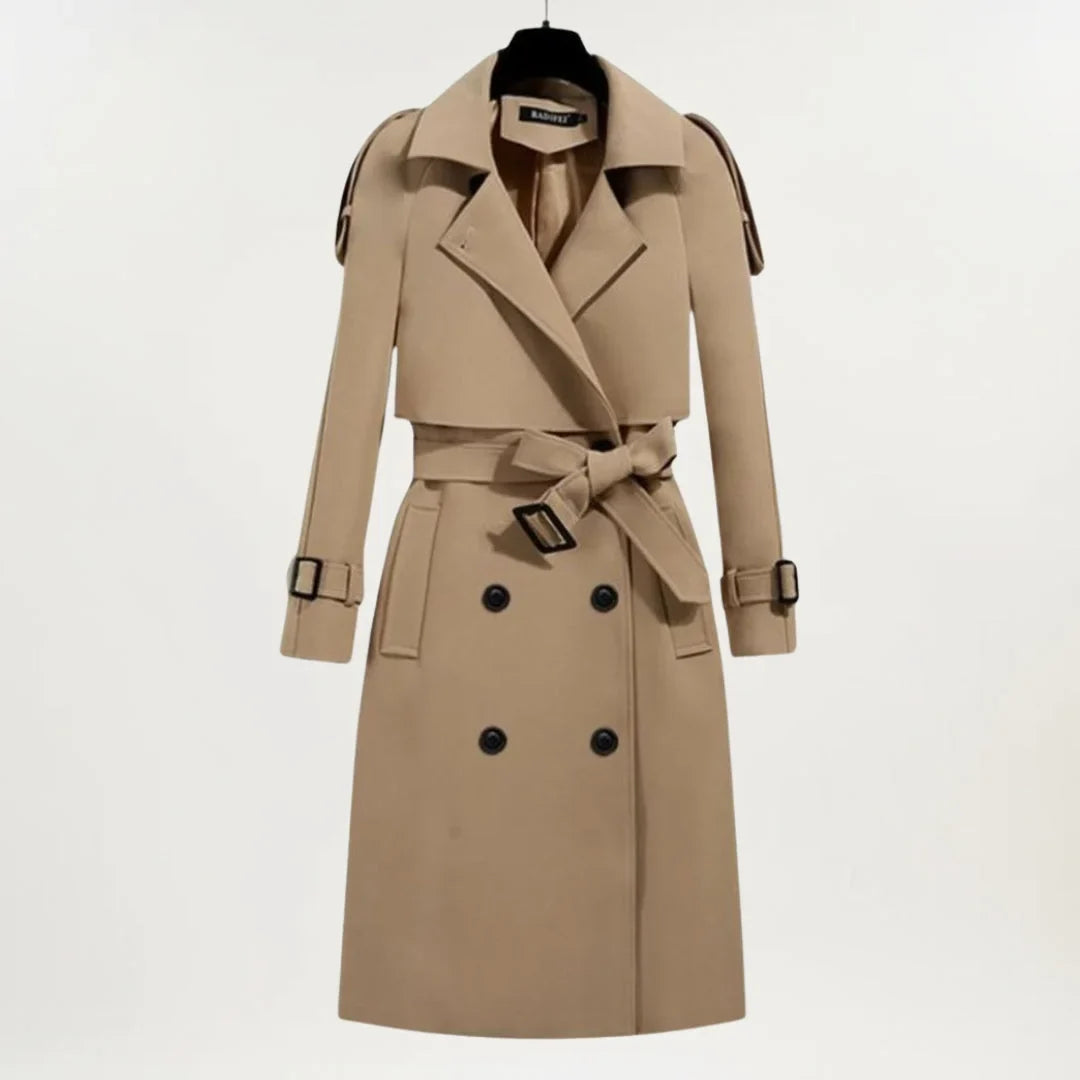 Women's Longline Belted Trench Coat – Double-Breasted Closure