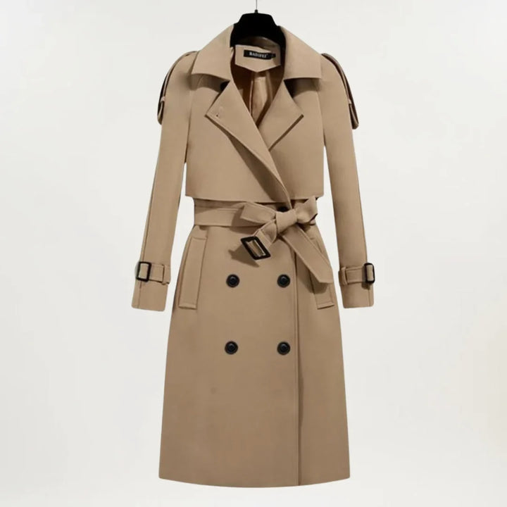 Women's Longline Belted Trench Coat – Double-Breasted Closure