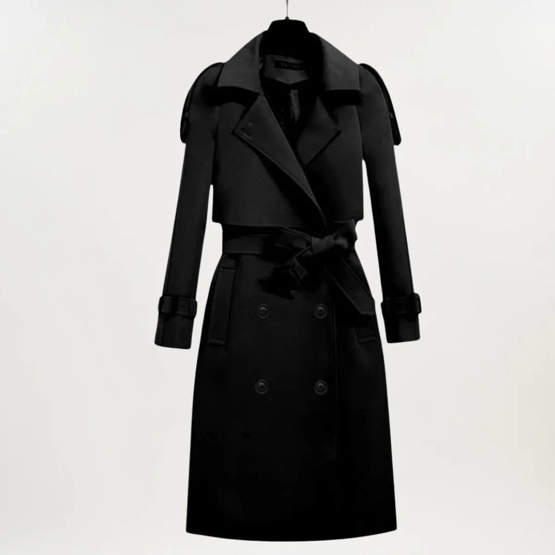 Women's Longline Belted Trench Coat – Double-Breasted Closure