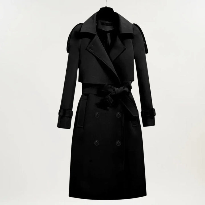Women's Longline Belted Trench Coat – Double-Breasted Closure