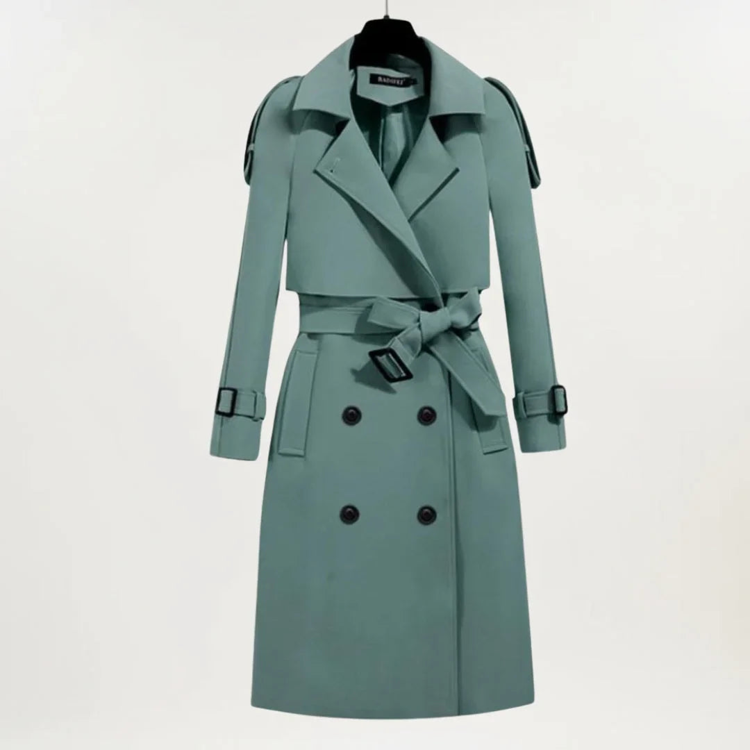 Women's Longline Belted Trench Coat – Double-Breasted Closure