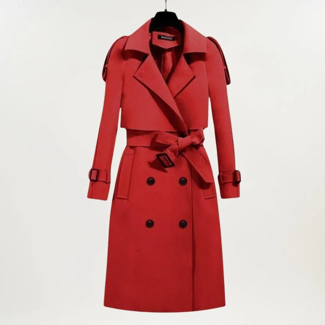 Women's Longline Belted Trench Coat – Double-Breasted Closure