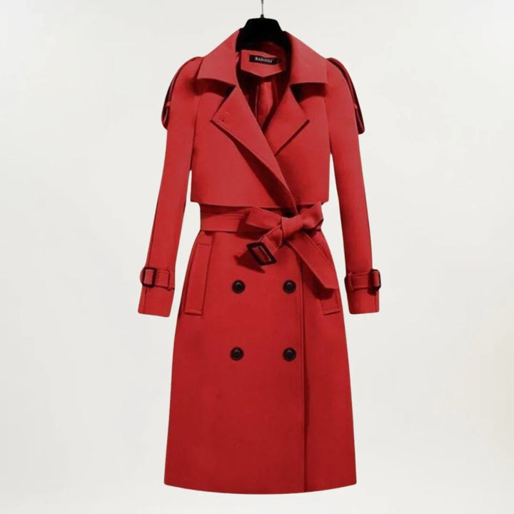 Women's Longline Belted Trench Coat – Double-Breasted Closure