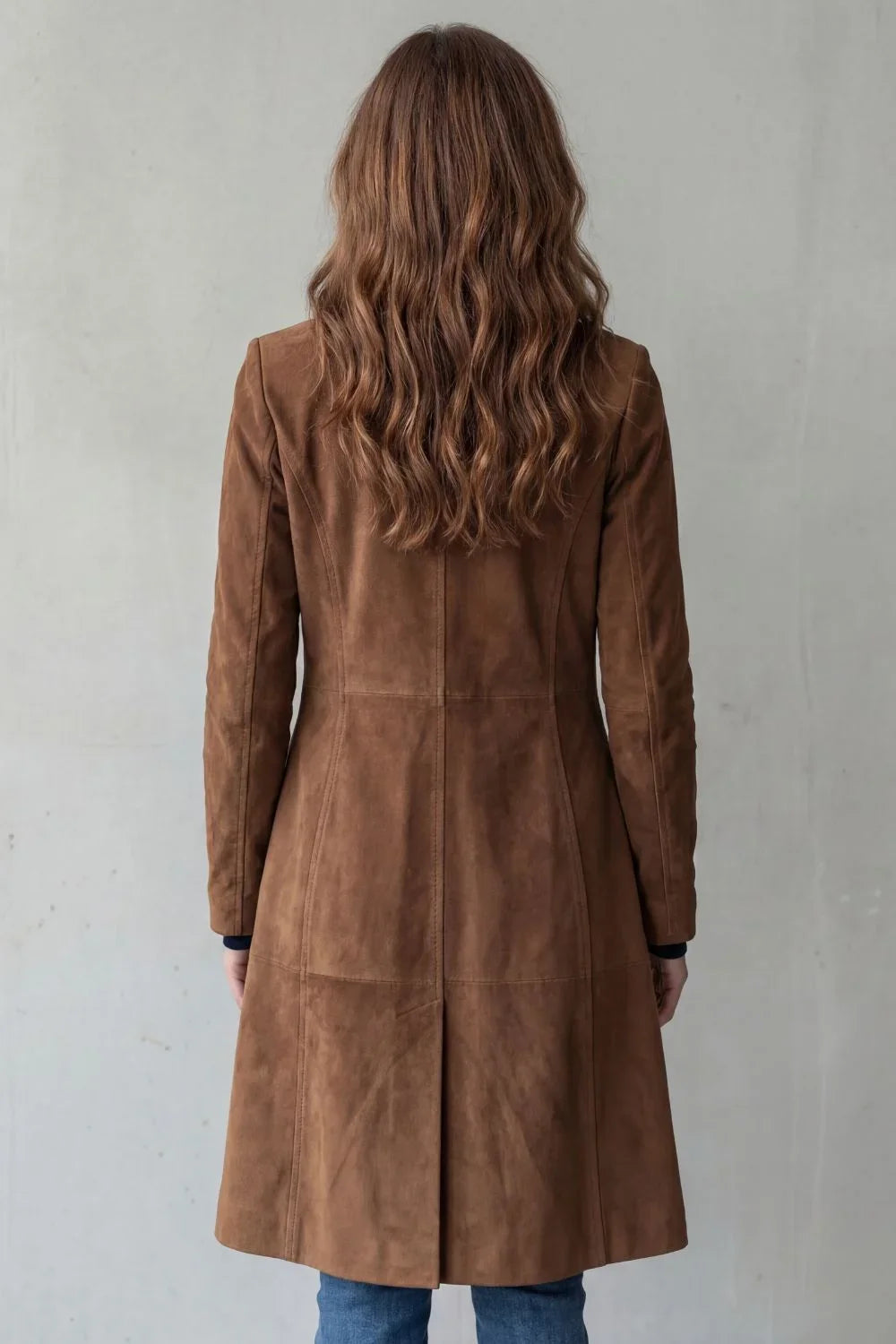 Women's Long Coat Vintage Suede Finish