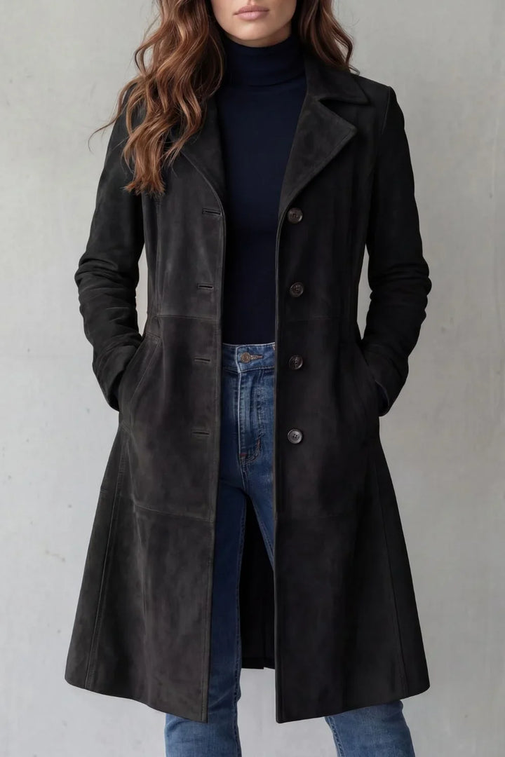 Women's Long Coat Vintage Suede Finish