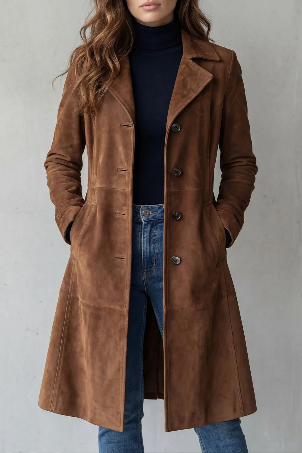 Women's Long Coat Vintage Suede Finish