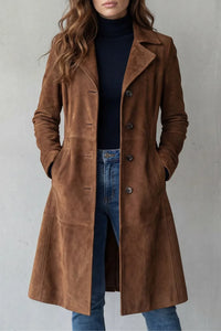 Women's Long Coat Vintage Suede Finish
