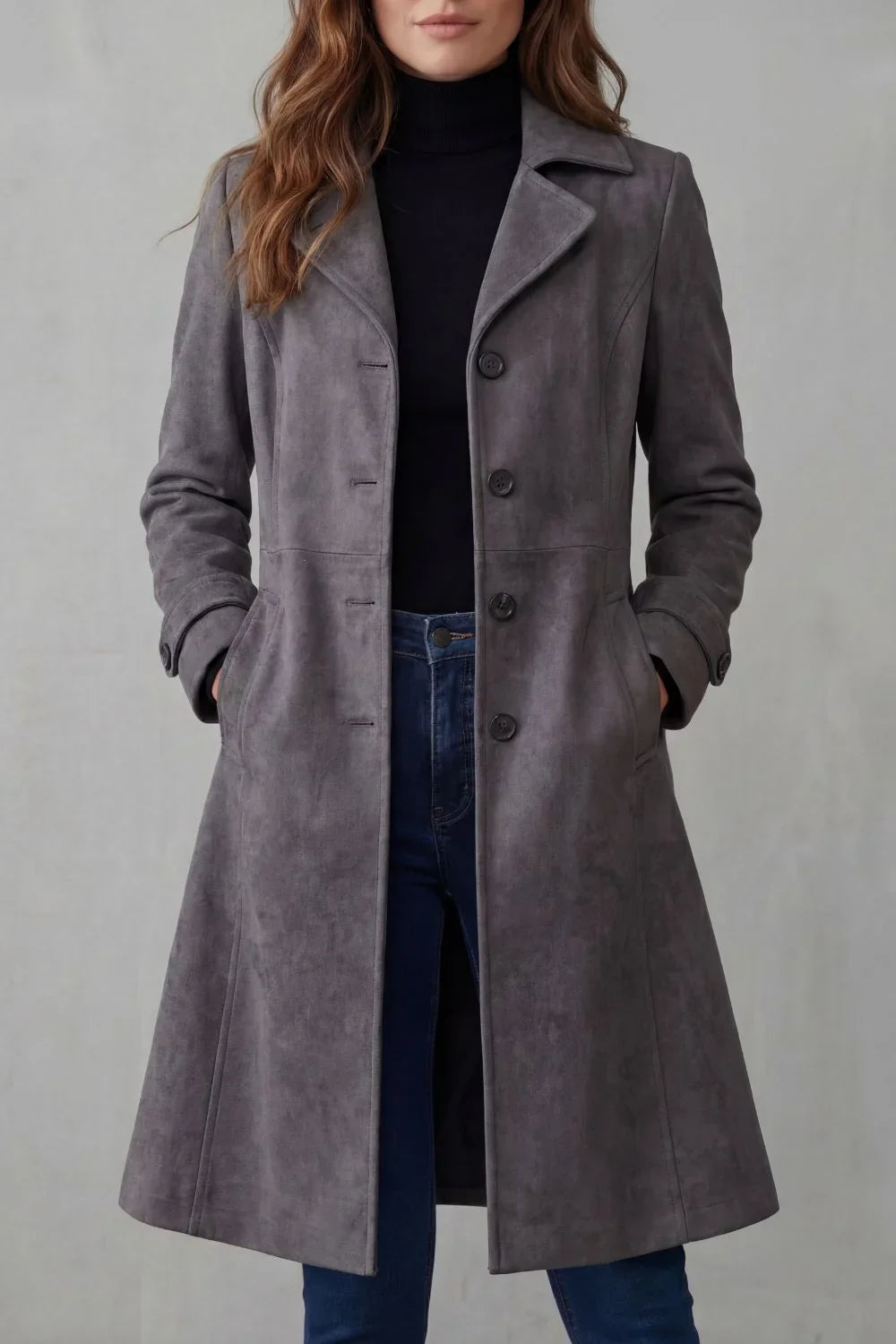 Women's Long Coat Vintage Suede Finish