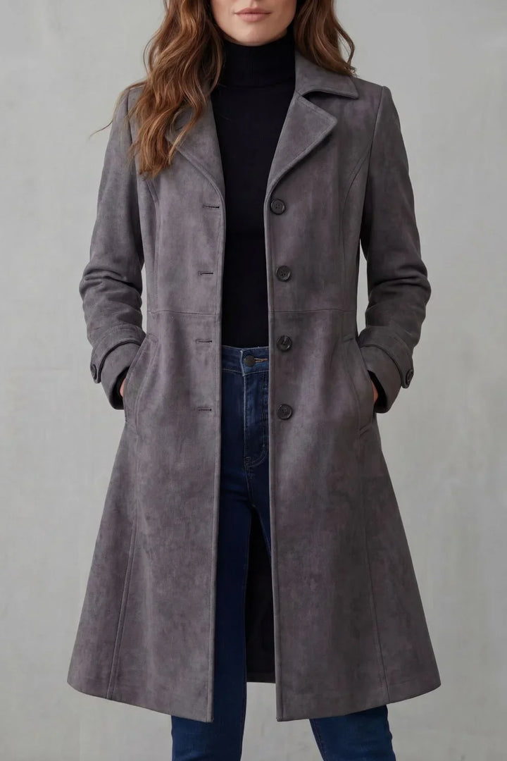 Women's Long Coat Vintage Suede Finish