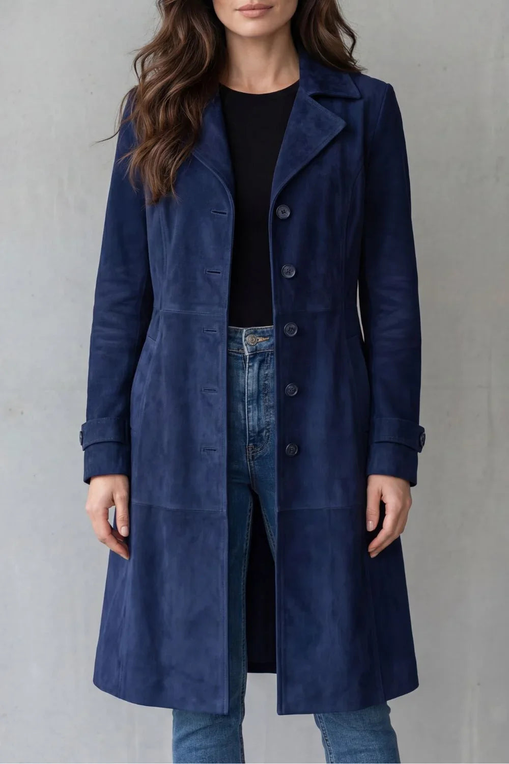 Women's Long Coat Vintage Suede Finish