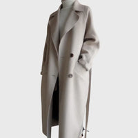 Women's Longline Double-Breasted Wool Coat – Self-Tie Belt