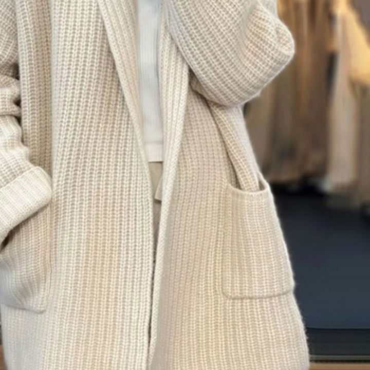 Women's Longline Rib-Knit Relaxed Fit Cardigan Sweater – Open Front And Patch Pockets