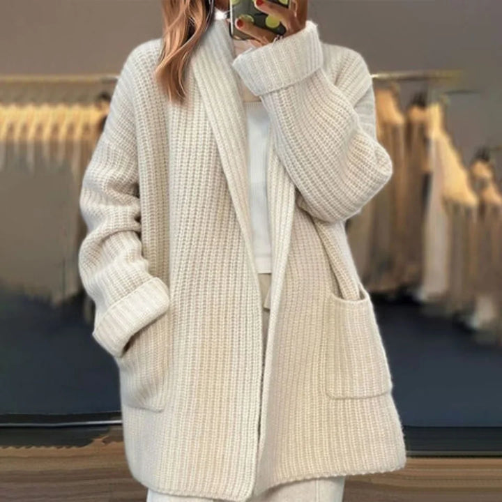 Women's Longline Rib-Knit Relaxed Fit Cardigan Sweater – Open Front And Patch Pockets