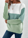 Women's Loose-Fit Color-Block Knit Sweater – Boat-Neck And Long Sleeves