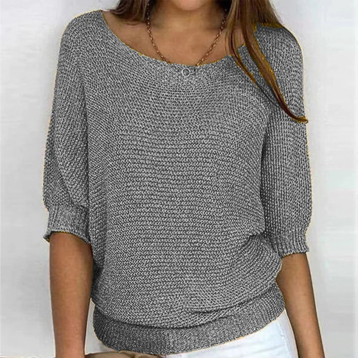 Women's Loose-Fit Knit Sweater – Boat Neck And 3/4 Dolman Sleeves