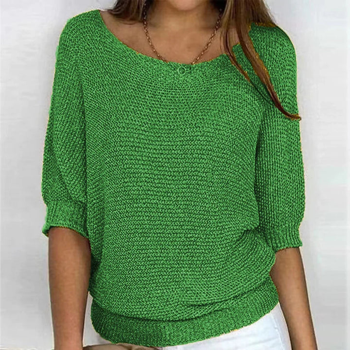 Women's Loose-Fit Knit Sweater – Boat Neck And 3/4 Dolman Sleeves