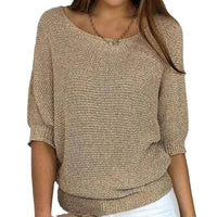 Women's Loose-Fit Knit Sweater – Boat Neck And 3/4 Dolman Sleeves