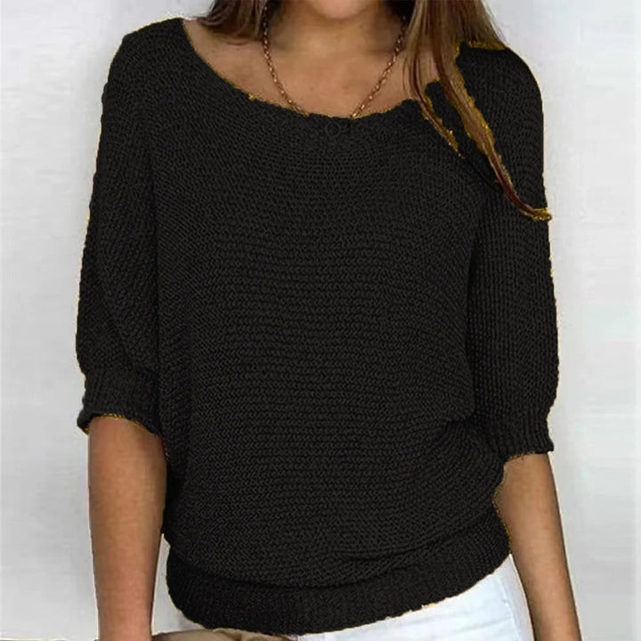 Women's Loose-Fit Knit Sweater – Boat Neck And 3/4 Dolman Sleeves