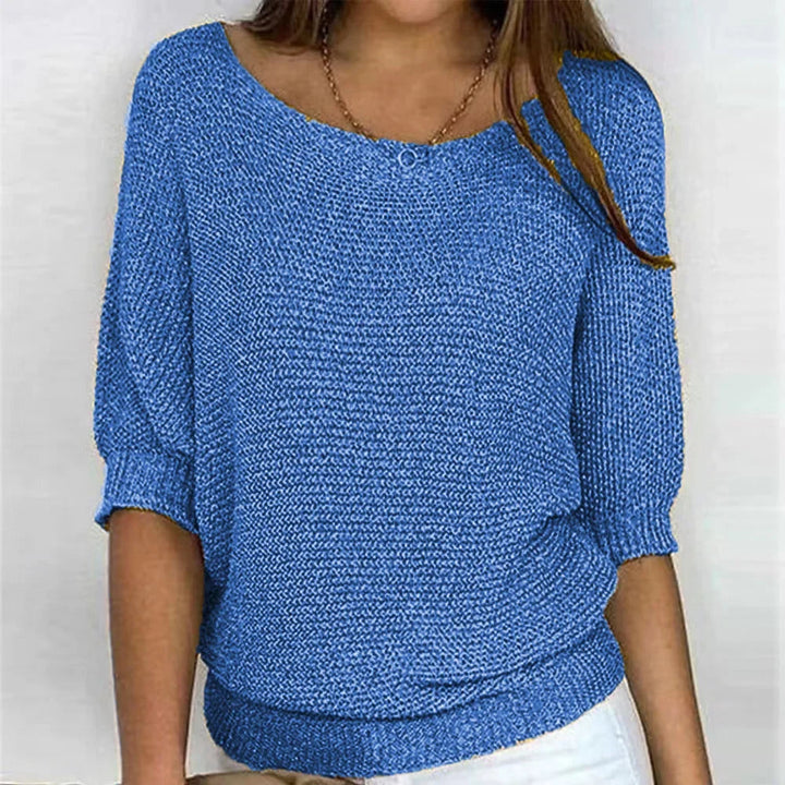 Women's Loose-Fit Knit Sweater – Boat Neck And 3/4 Dolman Sleeves