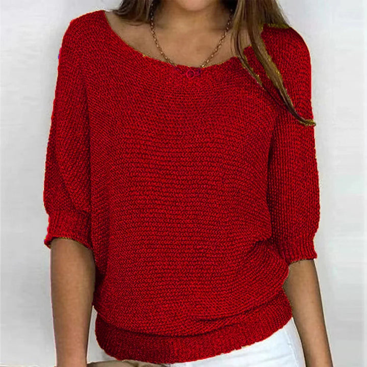 Women's Loose-Fit Knit Sweater – Boat Neck And 3/4 Dolman Sleeves