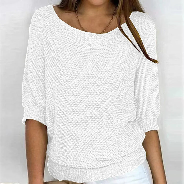 Women's Loose-Fit Knit Sweater – Boat Neck And 3/4 Dolman Sleeves