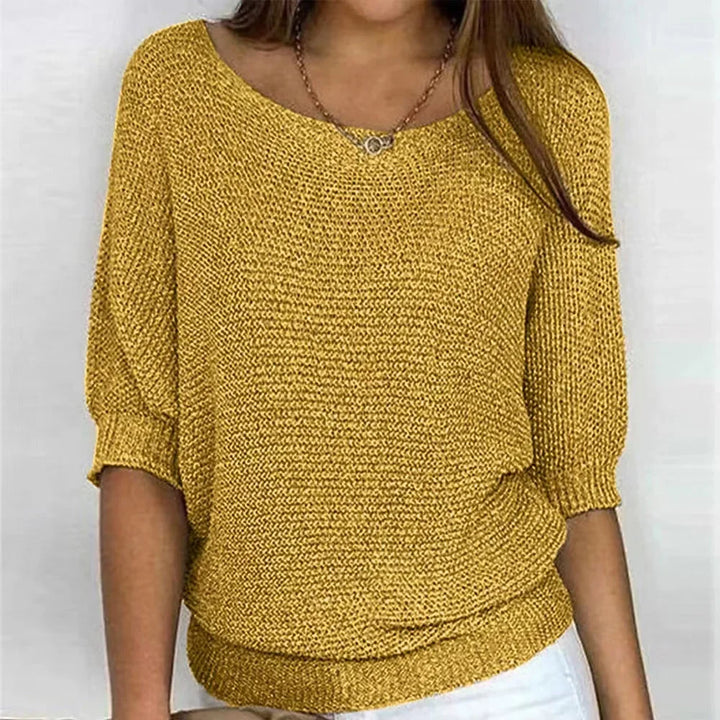 Women's Loose-Fit Knit Sweater – Boat Neck And 3/4 Dolman Sleeves