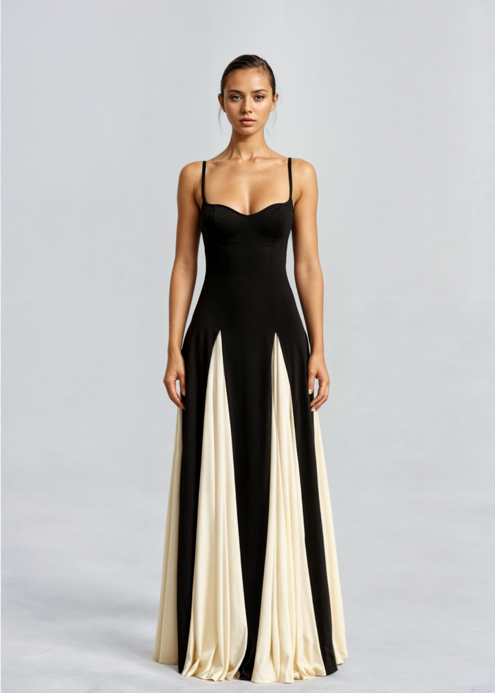 Women's Maxi Cocktail Dress - Sculpted Top & Flowing Skirt product image | Invictora.com