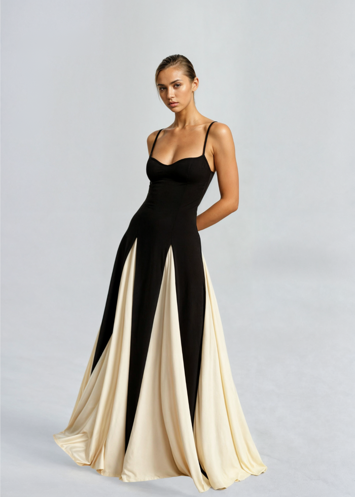 Women's Maxi Cocktail Dress - Sculpted Top & Flowing Skirt product image | Invictora.com