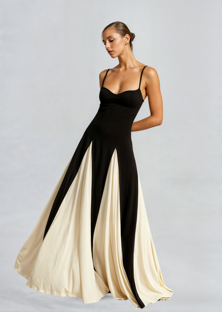 Women's Maxi Cocktail Dress - Sculpted Top & Flowing Skirt product image | Invictora.com