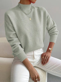 Women's Mock-Neck Long-Sleeve Knit Sweater – Relaxed Fit And Ribbed Cuffs
