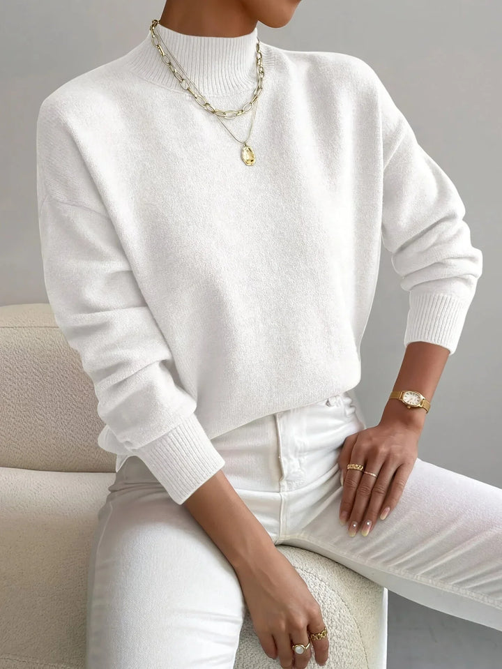 Women's Mock-Neck Long-Sleeve Knit Sweater – Relaxed Fit And Ribbed Cuffs