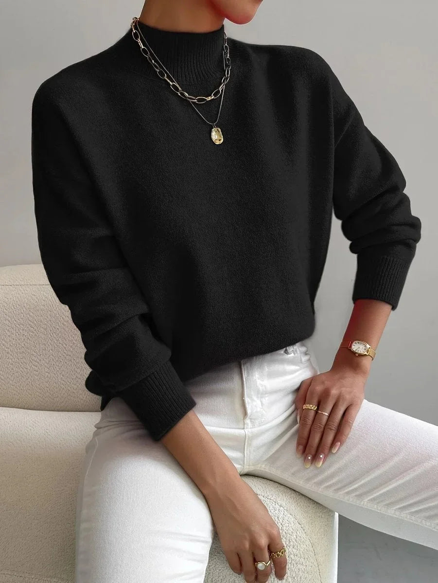 Women's Mock Neck Relaxed-Fit Knit Turtleneck Sweater