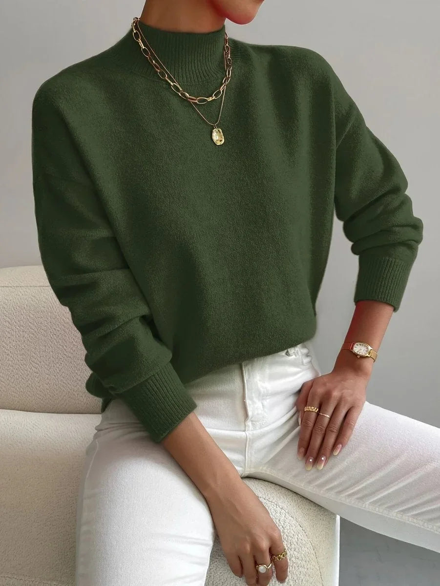 Women's Mock Neck Relaxed-Fit Knit Turtleneck Sweater