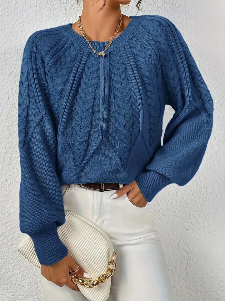 Women's Modern Cable Knit Long Sleeve Knit Sweater – Crew Neck And Voluminous Sleeves