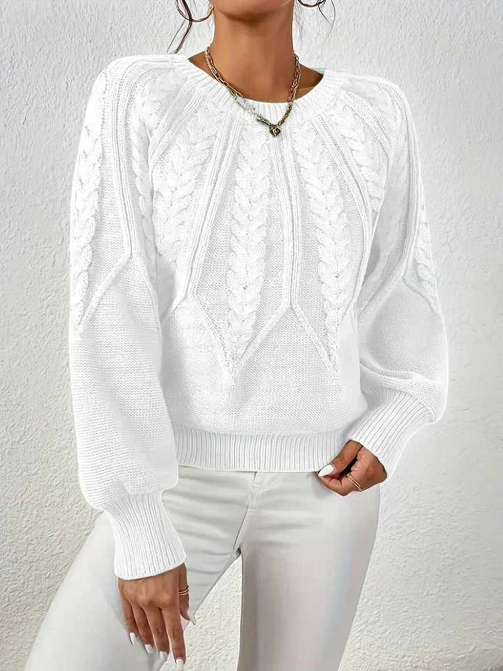 Women's Modern Cable Knit Long Sleeve Knit Sweater – Crew Neck And Voluminous Sleeves