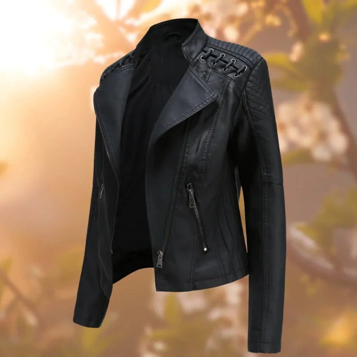 Women's Moto-Style Zip-Up Faux Leather Biker Jacket