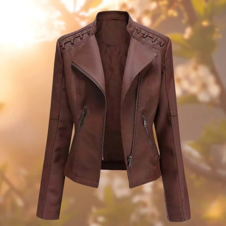 Women's Moto-Style Zip-Up Faux Leather Biker Jacket