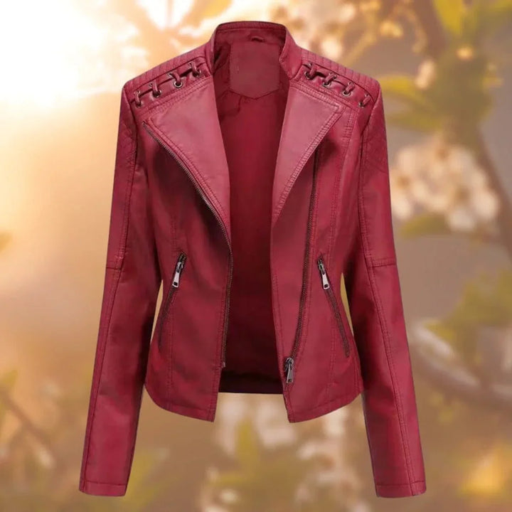 Women's Moto-Style Zip-Up Faux Leather Biker Jacket