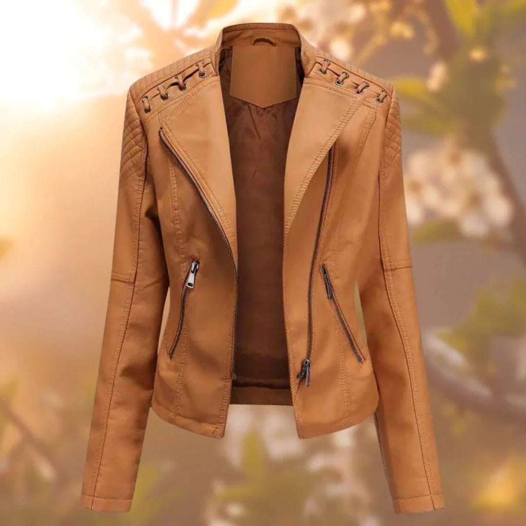 Women's Moto-Style Zip-Up Faux Leather Biker Jacket