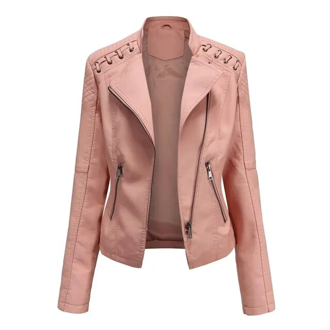 Women's Moto-Style Zip-Up Faux Leather Biker Jacket