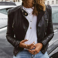 Women's Moto-Style Zip-Up Faux Leather Jacket
