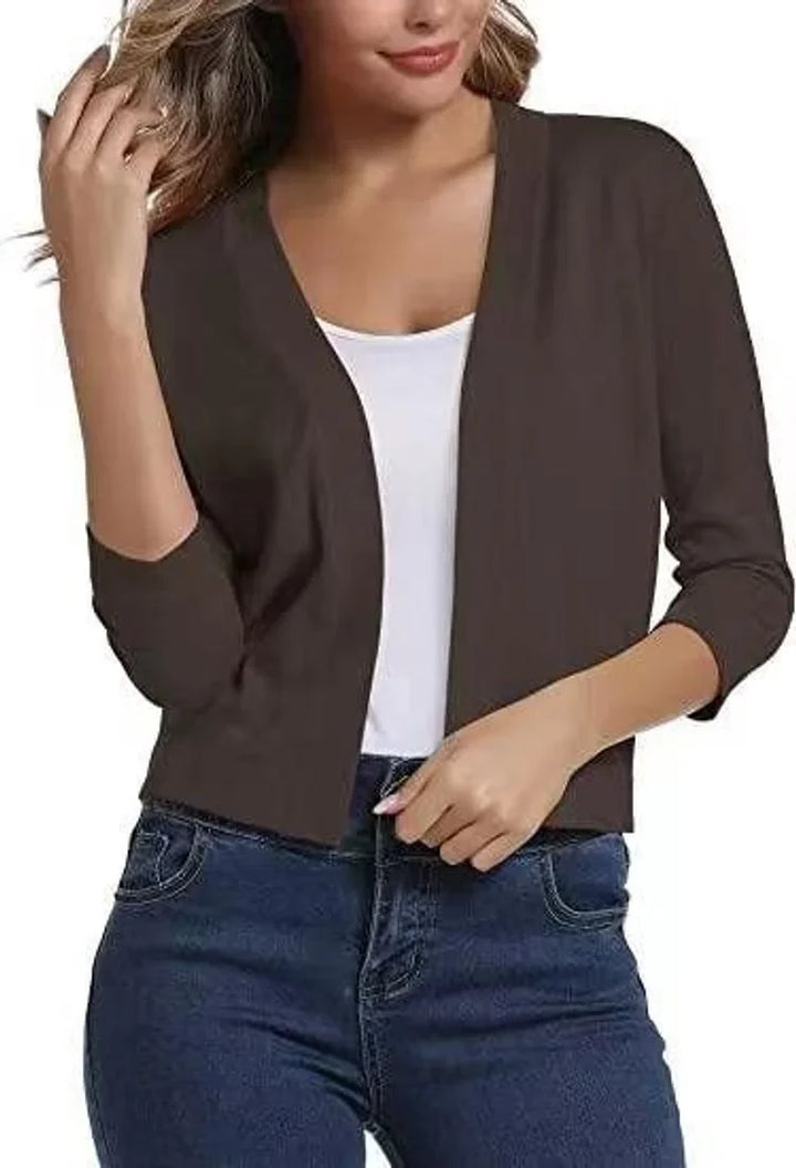 Women's Open-Front 3/4 Sleeve Cropped Cardigan