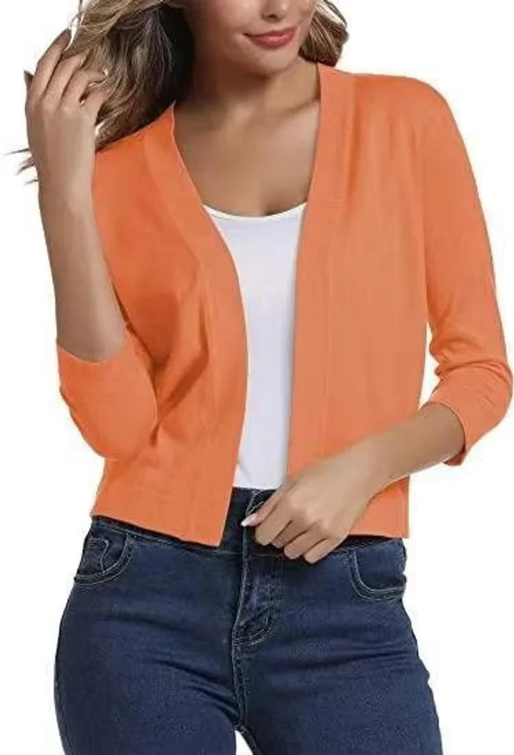 Women's Open-Front 3/4 Sleeve Cropped Cardigan