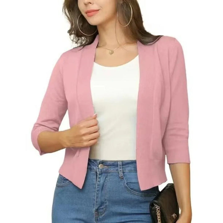 Women's Open-Front 3/4 Sleeve Cropped Cardigan